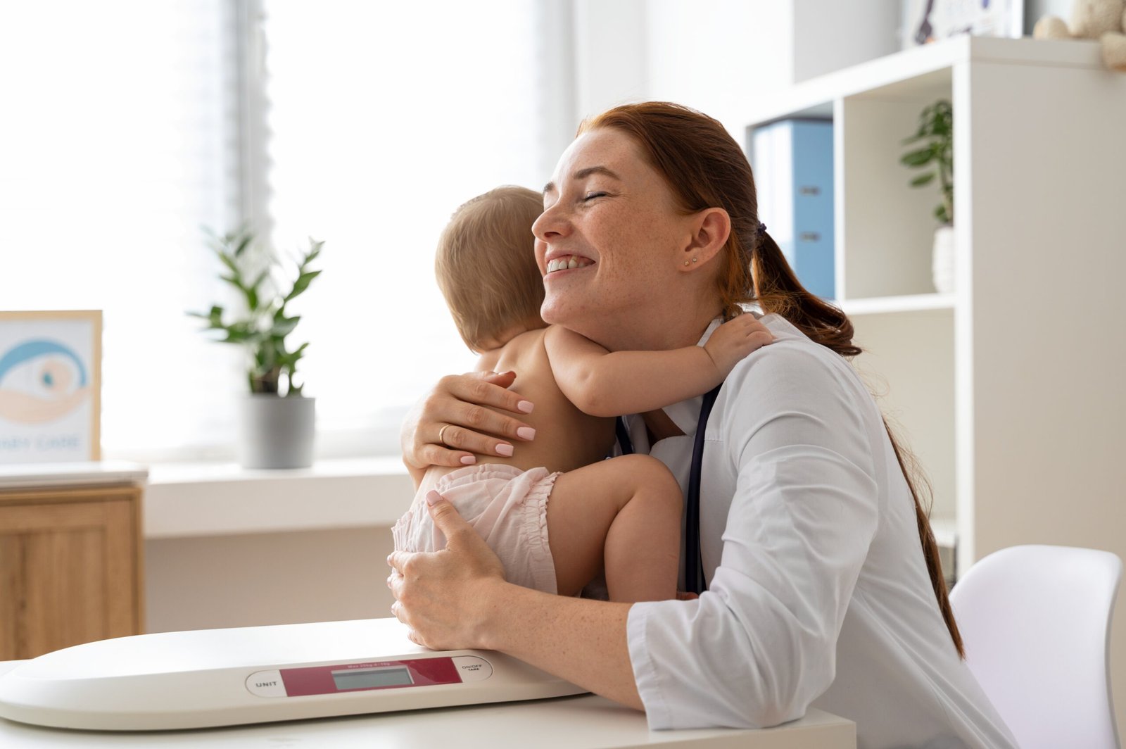 Mother smiling and holding her baby